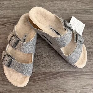 BIRKENSTOCK Arizona Wool Felt‎ Shearling Lined Slides Gray Size 36 EU 5.5US